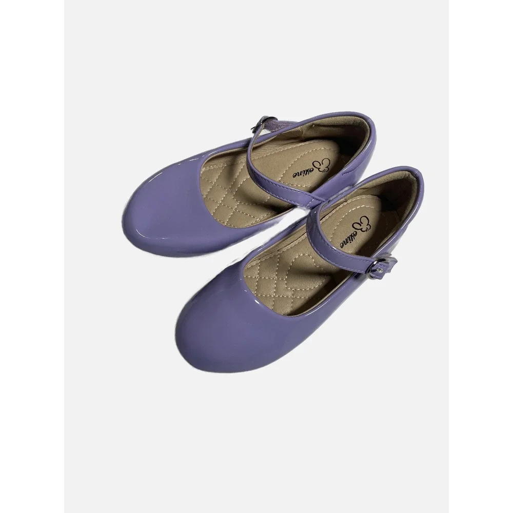 Eestime Mary Jane Flats Kids 10M Purple Patent Leather Hook Loop Dress Shoes